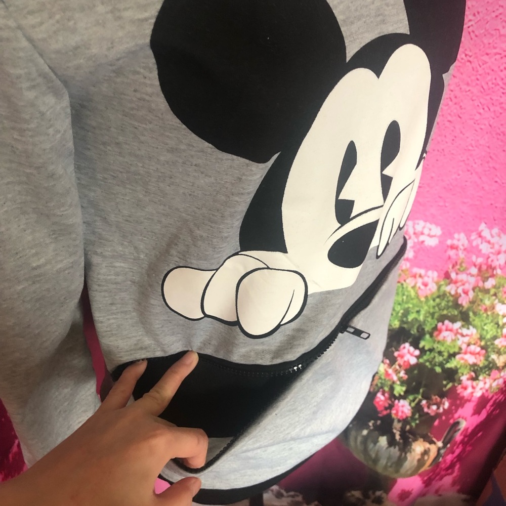 Mickey Mouse hoodie sweater thin pocket cute cartoon womens gray - Picture 6 of 8